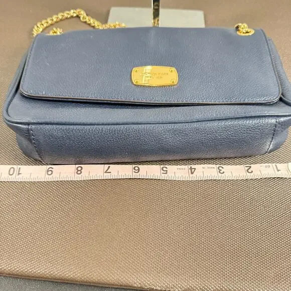 Michael Kors Women's Jet Set Chain Leather Small Shoulder Flap Navy Blue Bag - Picture 4 of 11